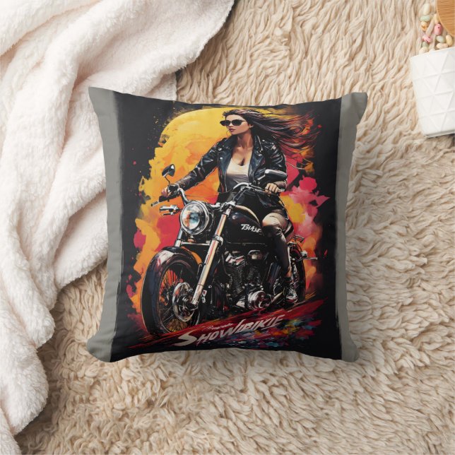 Ride in Style: Bold Biker Throw Pillow" Cushion (Blanket)