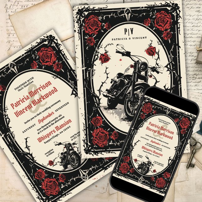Ride into Forever: Bikes & Roses Wedding  Invitation (Creator Uploaded)