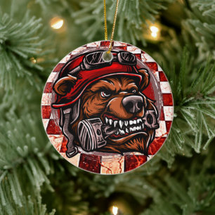 Ride into Nostalgia with Biker Bear  Ceramic Tree Decoration