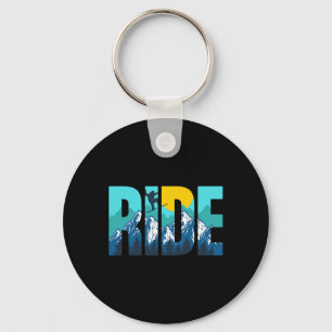 Ride Mountain Snowboarding Slopes Sunset Graphic  Key Ring