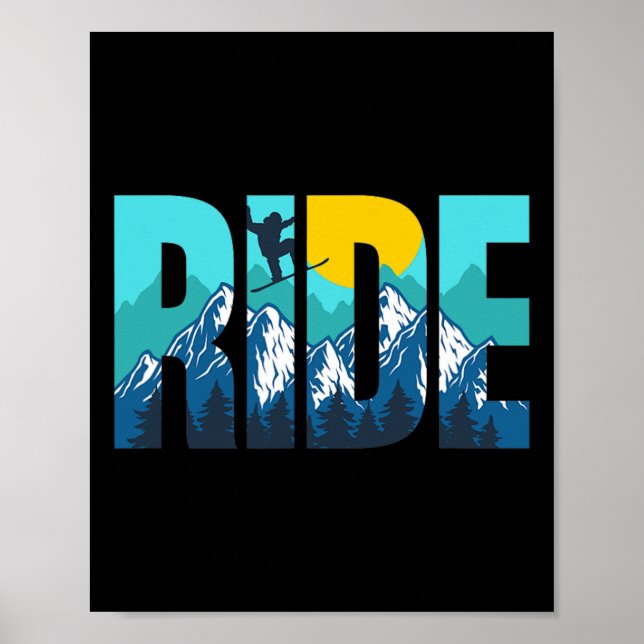 Ride Mountain Snowboarding Slopes Sunset Graphic  Poster (Front)