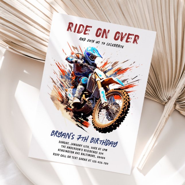 Ride On Over Boy Motocross Racing 7th Birthday Invitation (Creator Uploaded)