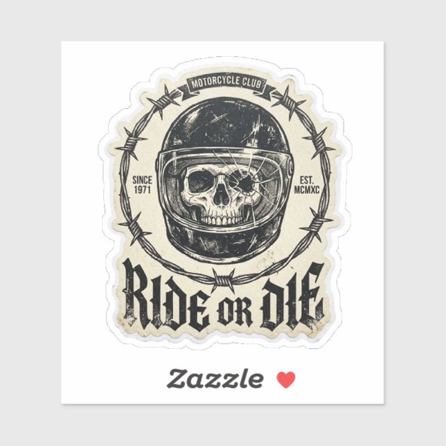 Ride or Die Biker Skull Broken Helmet Barbed Wire (Sheet)