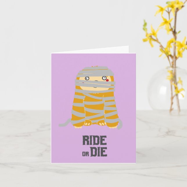 Ride or Die Mummy Sloth Halloween Card (Yellow Flower)