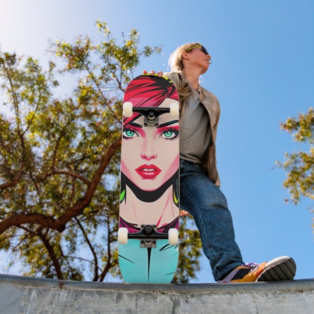 Ride the Artistic Vibe: Cute Pop Art Girl Skateboard (Outdoor 1)