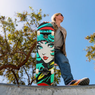 Ride the Artistic Vibe: Cute Pop Art Girl Skateboard
