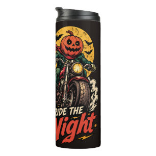 Ride The Night Pumpkin Biker Halloween Motorcycle Thermal Tumbler