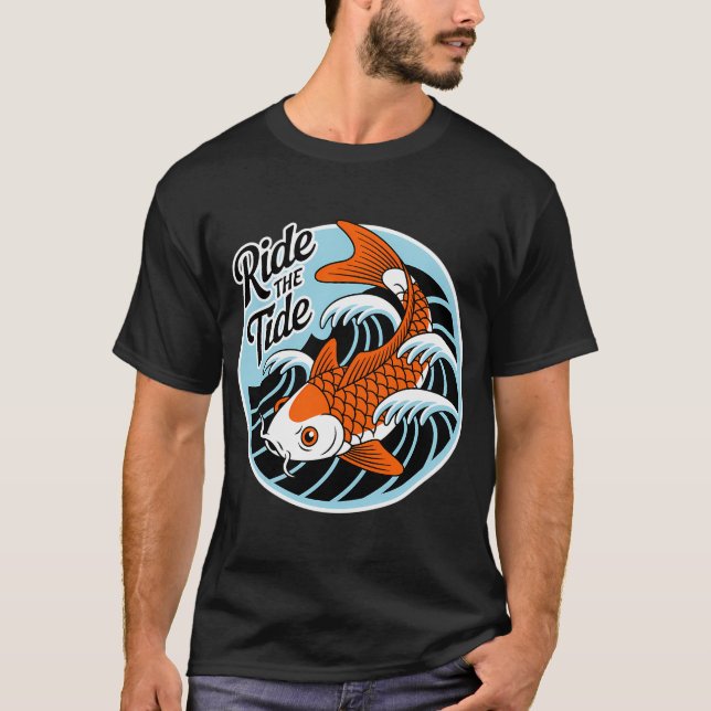 Ride The Tide Wave and Fish T-Shirt (Front)