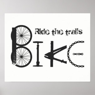 "Ride the Trails" Bike Word from Parts Poster