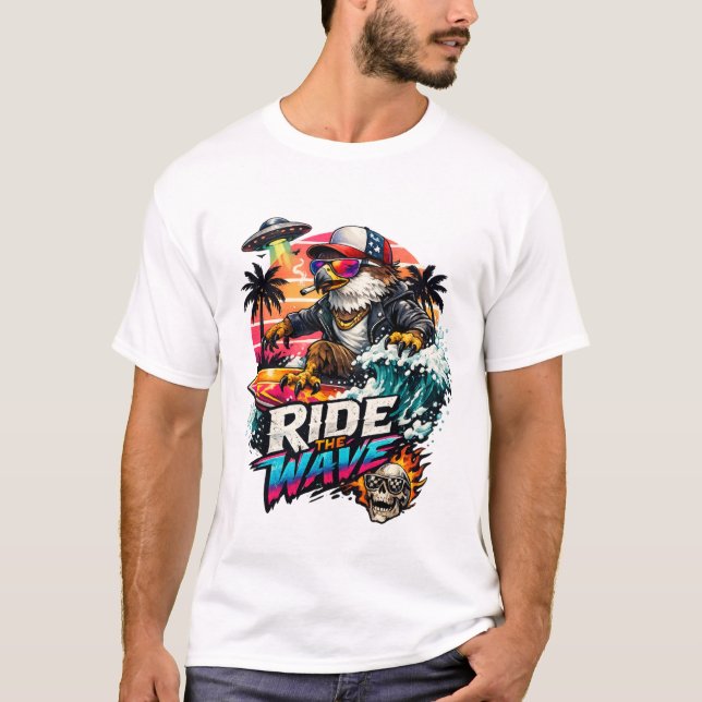 Ride the Wave Eagle Surfer T-Shirt (Front)