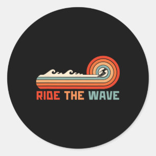 Ride The Wave Retro Surfer Surfing Classic Round Sticker