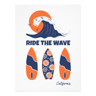Ride the Wave Surfboards Bold Retro Surf Art Photo Print