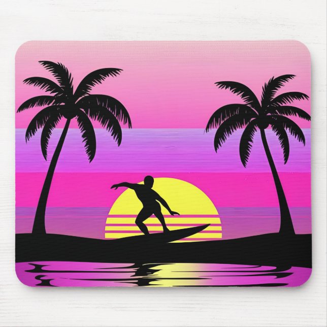 Ride the Waves – Purple Sunset Surf Mood Mouse Pad (Front)