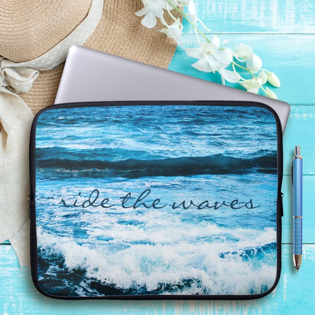Ride the Waves Quote Hawaii Blue Ocean Photo Laptop Sleeve (Creator Uploaded)