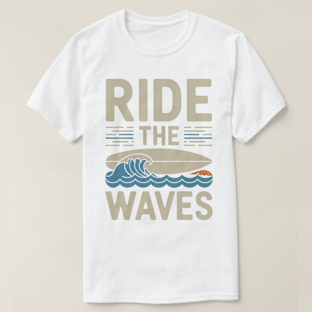 Ride the Waves Retro Surfboard Design T-Shirt (Design Front)