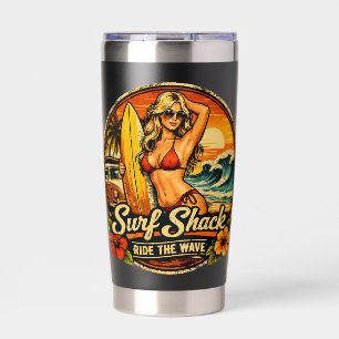 Ride The Waves Surf Shack Beach Surfer Pin-Up Insulated Tumbler