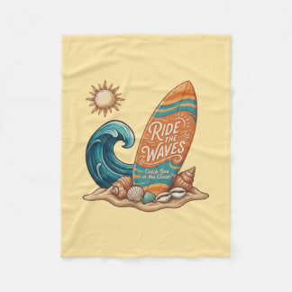 Ride the Waves Surfboard Illustration - Sunny Coas Fleece Blanket