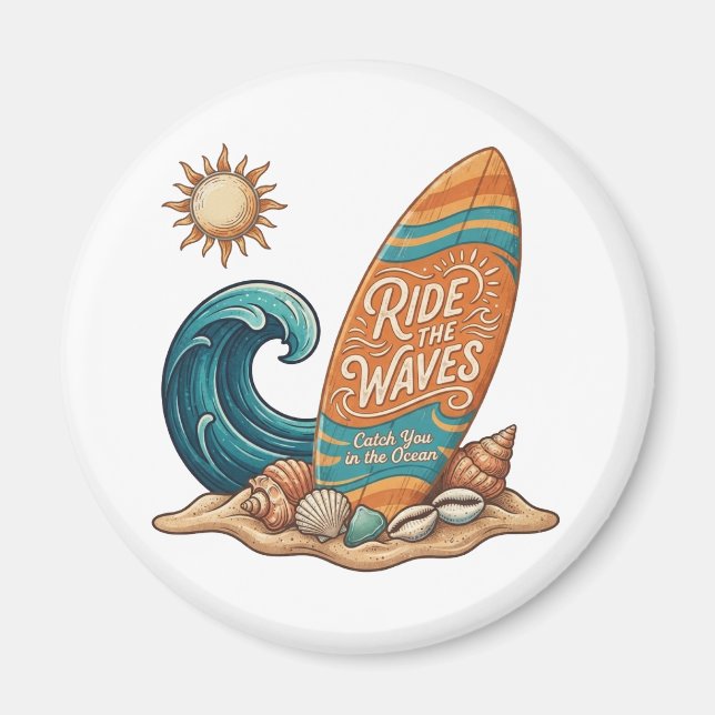 Ride the Waves Surfboard Illustration - Tropical B Magnet (Front)