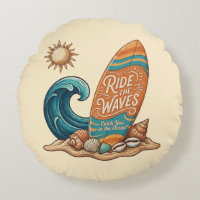 Ride The Waves - Vintage Surfing Round Decorative