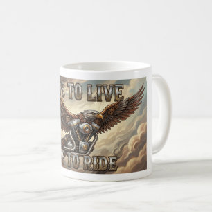 Ride to Live Biker Mug. Eagle and V Twin Engine Coffee Mug