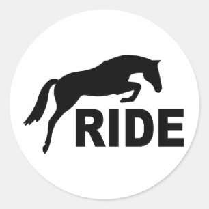 RIDE with Jumping Horse (black) Classic Round Sticker