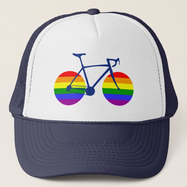 Ride With Pride Bike Trucker Hat (Front)