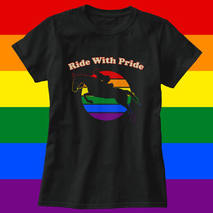 Ride With Pride - LGBTQ Retro Sunset Hunter Jumper T-Shirt