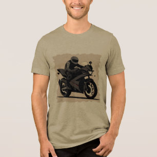 Rider on a Sleek Black Motorcycle Tri-Blend Shirt
