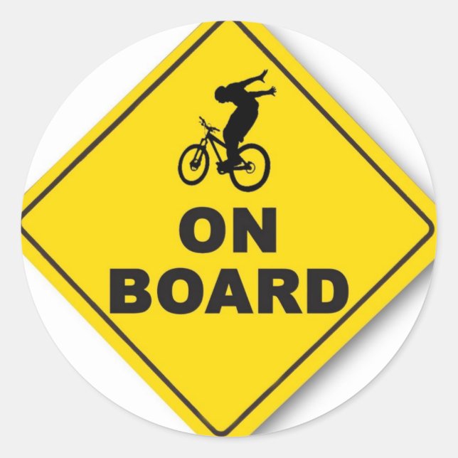 rider on board (round) classic round sticker (Front)