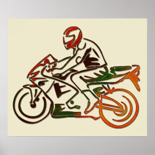 Rider on Motorcycle Rainbow Metallic Poster
