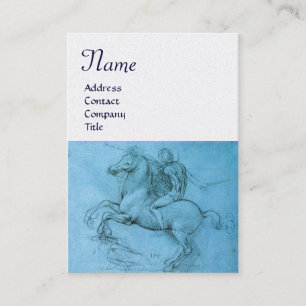 Rider on Rearing Horse Monogram,blue,silver metal Business Card