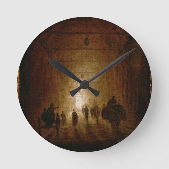 Riders and Pedestrians Passing Through an Arched P Round Clock (Front)