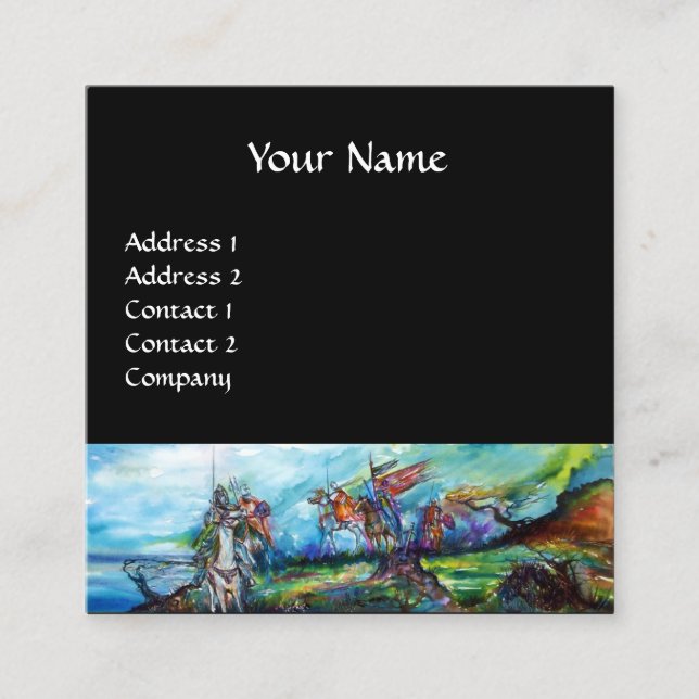 RIDERS IN THE STORM Blue Black Fantasy Square Business Card (Front)