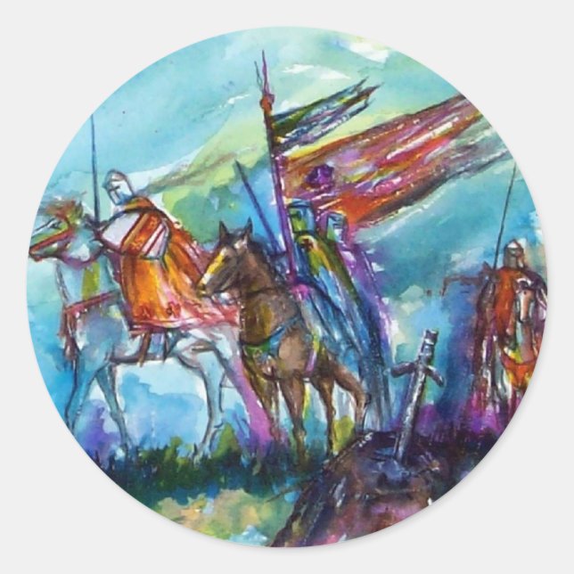RIDERS IN THE STORM Mediaeval Knights Horseback Classic Round Sticker (Front)