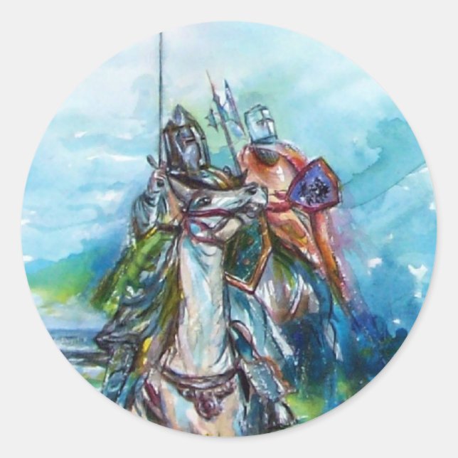 RIDERS IN THE STORM Mediaeval Knights Horseback Classic Round Sticker (Front)