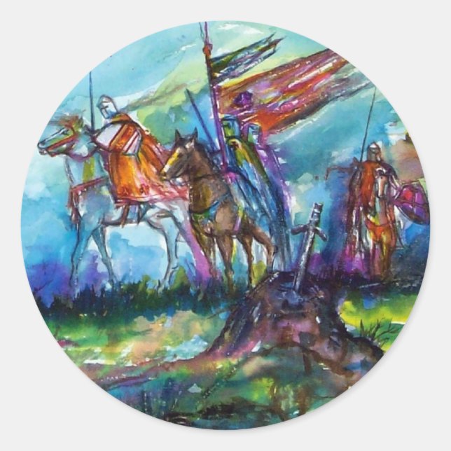 RIDERS IN THE STORM Mediaeval Knights Horseback Classic Round Sticker (Front)