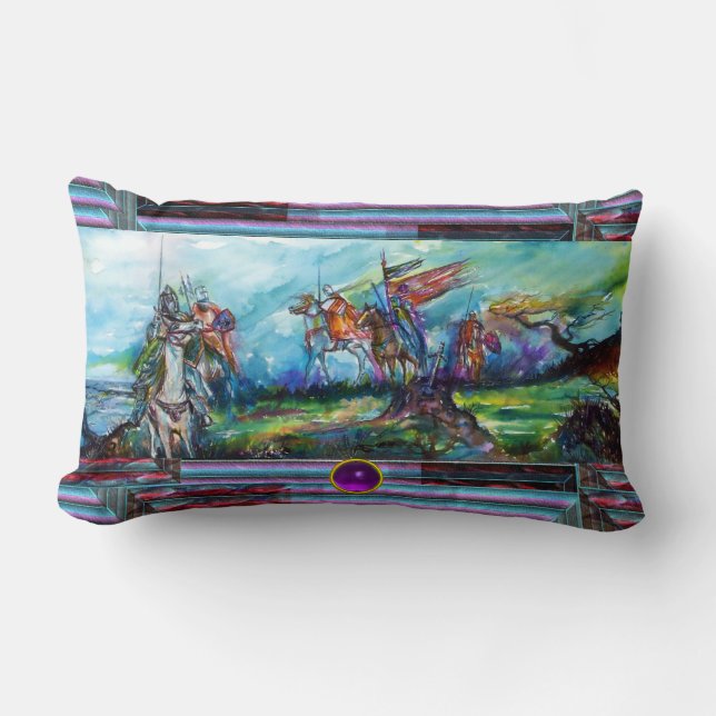 RIDERS IN THE STORM Mediaeval Knights Horseback  Lumbar Cushion (Front)