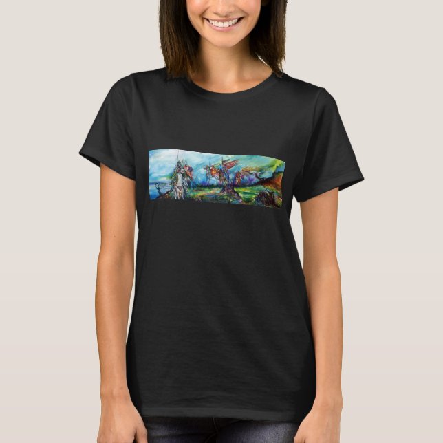 RIDERS IN THE STORM Mediaeval Knights Horseback T-Shirt (Front)