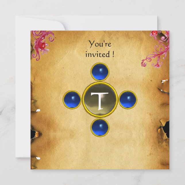 RIDERS IN THE STORM monogram sapphire Invitation (Front)