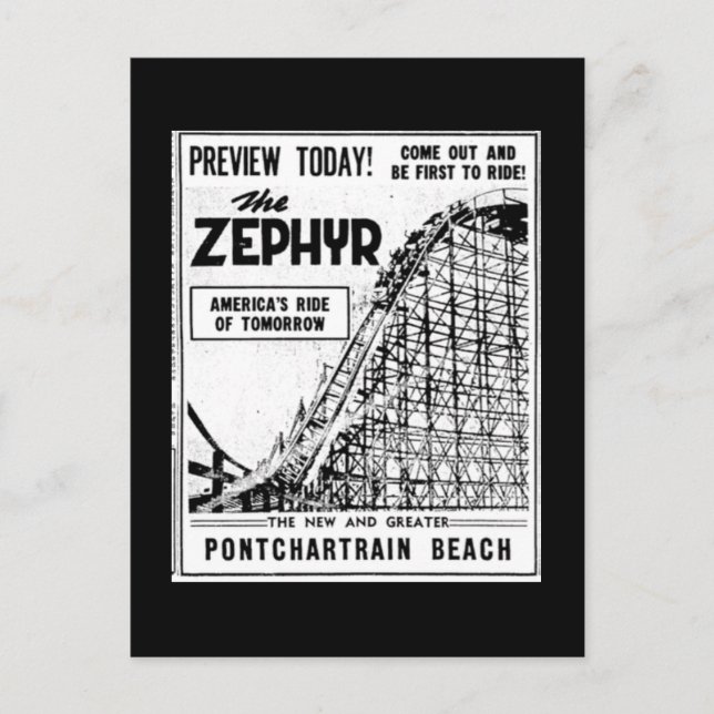Rides at Pontchartrain Beach, Zephyr Postcard (Front)