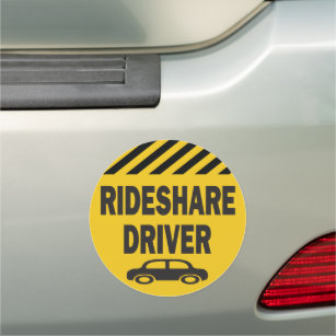 Rideshare Driver with caution stripes and icon Car Magnet