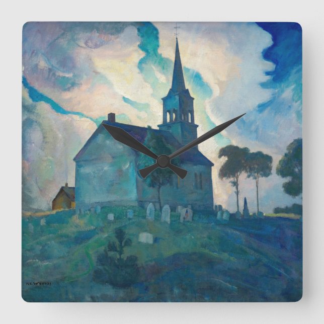 Ridge Church by Newell Convers Wyeth Square Wall Clock (Front)