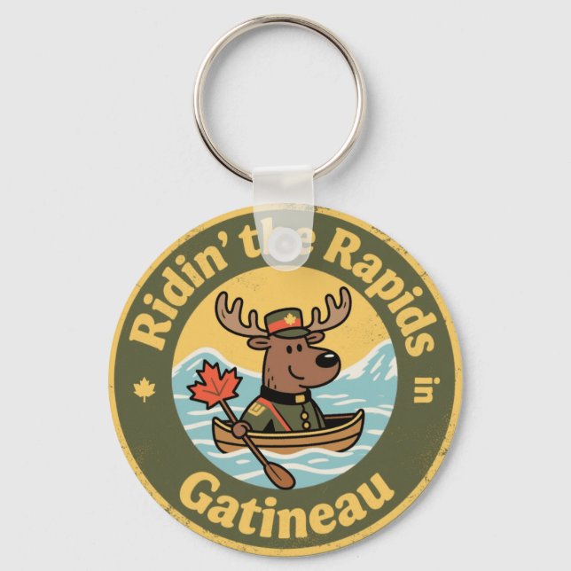Ridin’ the Rapids Gatineau with a Funny Moose  Key Ring (Front)