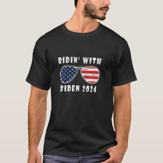 Ridin with Biden 2024 US Flag Joe Aviator Sunglass T-Shirt