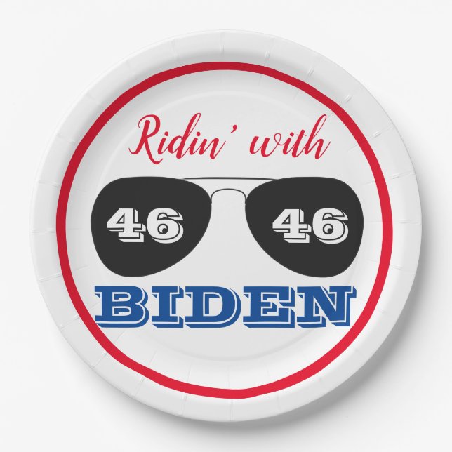 Ridin' with Biden 46 Aviator Sunglasses Paper Plate (Front)