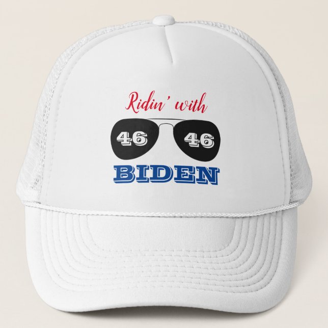 Ridin' with Biden 46 Aviator Sunglasses Trucker Hat (Front)