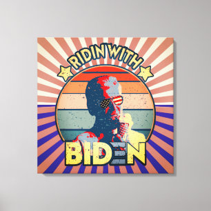 Ridin' With Biden Eating Ice-Cream Retro Sunset Canvas Print