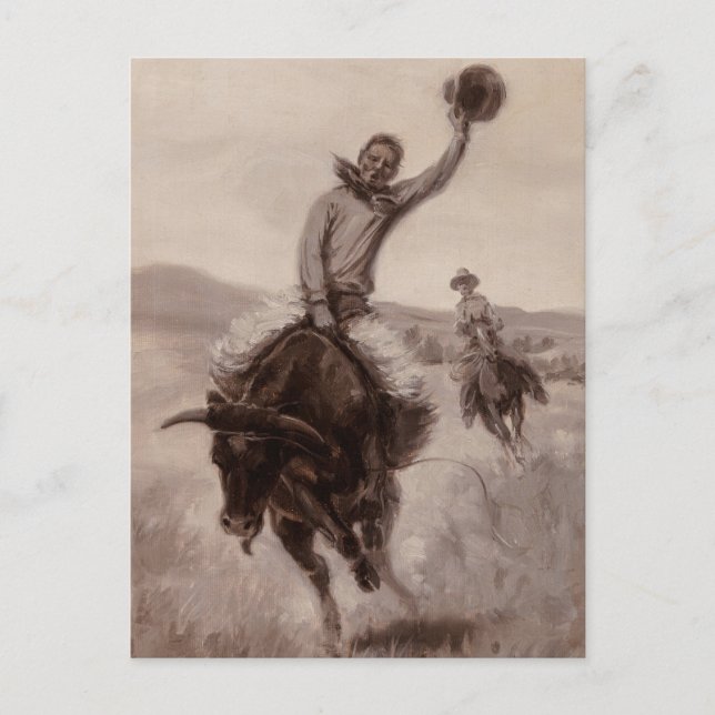 Riding a Bull | Elling William Gollings Postcard (Front)