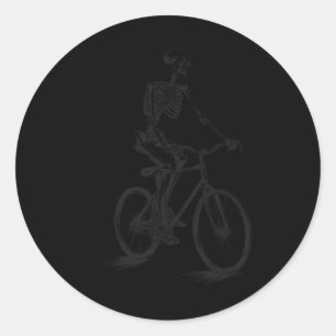 Riding Bicycle Scary Halloween Skeleton Biker  Classic Round Sticker