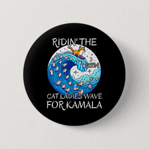 Riding Cat Ladies Blue Wave For Kamala Harris Pres 6 Cm Round Badge